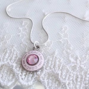 Coach BCA Logo Pink Crystal Charm Necklace